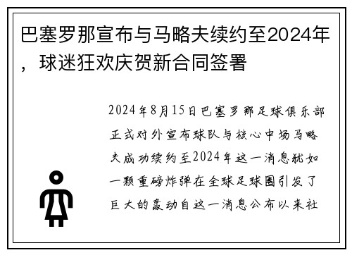 巴塞罗那宣布与马略夫续约至2024年，球迷狂欢庆贺新合同签署